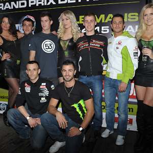 <b>De haut en bas et de gauche à droite : Louis Rossi (125cc), Valentin Debise (Moto2), Jules Cluzel (Moto2) et Randy de Puniet (MotoGP), Johann Zarco (125cc) et Mike Di Meglio (Moto2) (photo PHA).</b>