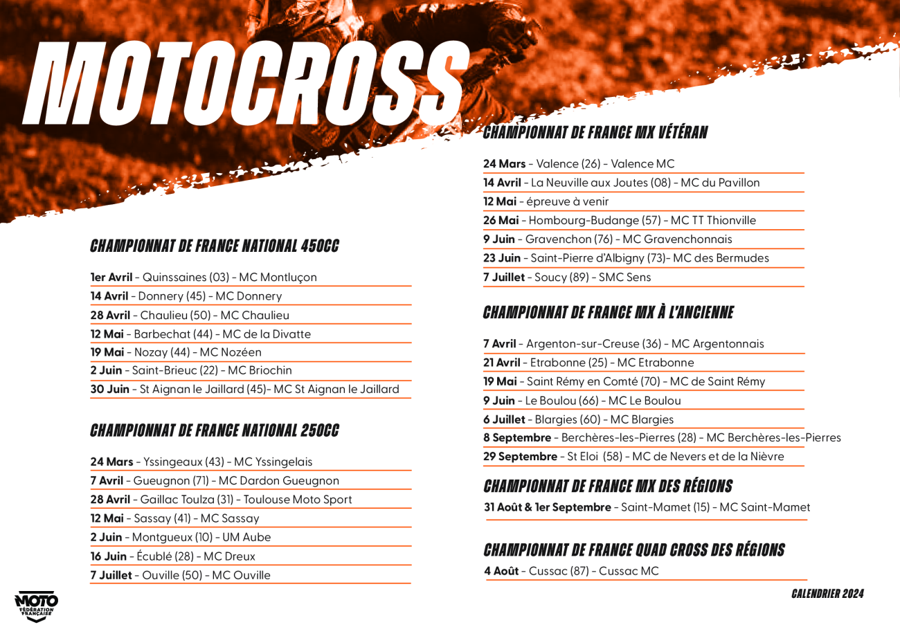 Calendriers 2024 Championnats FFMoto