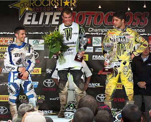 <b>Podium MX2: Valentin Teillet - KTM, Steven Frossard - Kawasaki et Christophe Charlier - Yamaha (photo Gilles Lefrancq/FFM/www.elite-motocross.fr)</b>