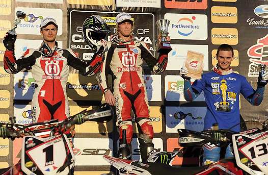 <b>Podium de Salou : Adrien Chareyre - Husqvarna, Mauno Hermunen - Husqvarna et Thomas Chareyre - TM (photo Youthstream)</b>