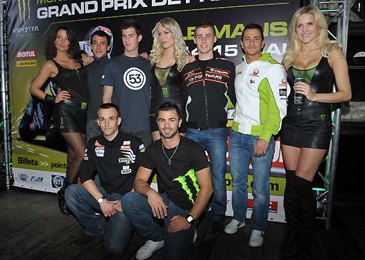 <b>De haut en bas et de gauche à droite : Louis Rossi (125cc), Valentin Debise (Moto2), Jules Cluzel (Moto2) et Randy de Puniet (MotoGP), Johann Zarco (125cc) et Mike Di Meglio (Moto2) (photo PHA).</b>