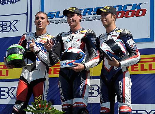 <b>Podium Superstock 1000 : Davide Giugliano - Ducati, Sylvain Barrier - BMW et Lorenzo Zanetti - BMW (photo WorldSBK.com)</b>