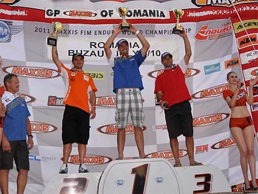 <b>Podium E2 samedi : Cristobal Guerrero – KTM, Pierre-Alexandre Renet – Husaberg et Antoine Méo – HVA (photo ABC Com)</b>