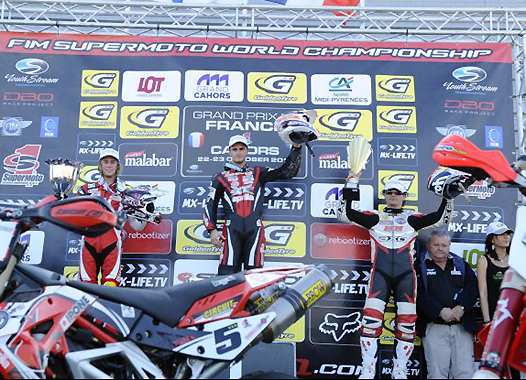<b>Podium overall : Mauno Hermunen - Husqvarna, Adrien Chareyre - Aprilia et Ivan Lazzarini - Honda (photo Youthstream)</b>