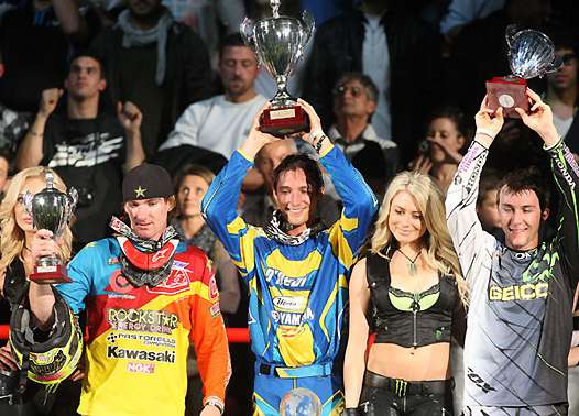 <b>Podium du samedi : Grégory Aranda - Kawasaki, Kyle Chislom - Yamaha et Eli Tomac - Honda (photo Pascal Haudiquert/Larivière Organisation)</b>