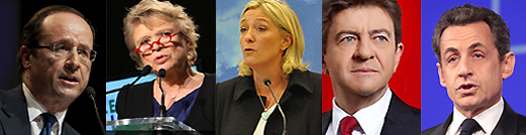 <b>(photos : François Hollande 2012, Europe Ecologie Les Verts, Marine Le Pen 2012, Jean-Luc Mélanchon Blog et UMP) </b>