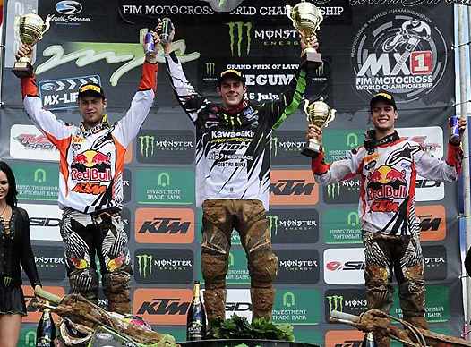 <b>Podium MX2 : Jeremy van Horebeek - KTM, Joel Roelants - Kawasaki et Jordi Tixier - KTM-FFM (photo Youthstream)</b>