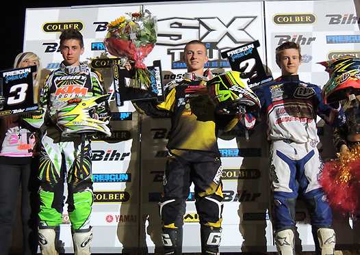 <b>Podium FREEGUN Junior Cup : Dan Houzet - KTM, Yannis Irsuti - Yamaha Reptil et Théo Ramos - KTM (photo Orgacom)</b>