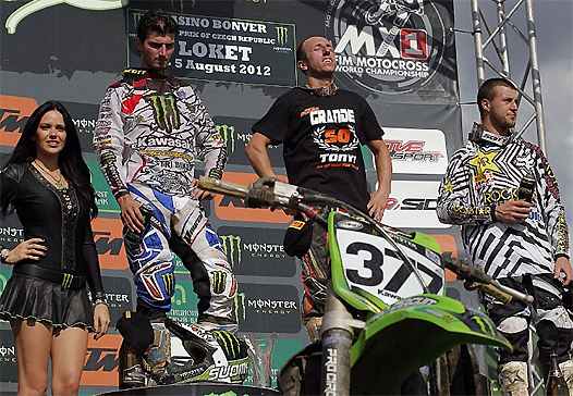 Podium MX1 : Christophe Pourcel - Kawasaki, Toni Cairoli - KTM et Clément Desalle - Suzuki (photo Kawasaki Racing Team)