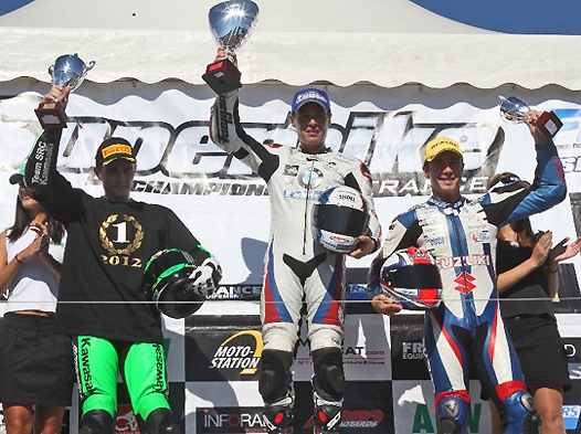 <b>Podium SBK : Julien Da Costa – Kawasaki, Sébastien Gimbert – BMW et Vincent Philippe – Suzuki (photo Gérard Delio/Photopress)</b>