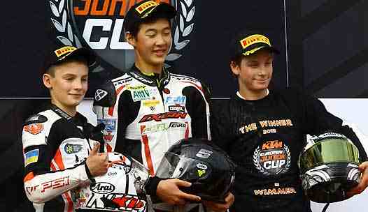 <b>Podium European Junior Cup : Ilya Mikhalchik – KTM, Guillaume Raymond – KTM et Lukas Wimmer (photo Worldsbk.com)</b>