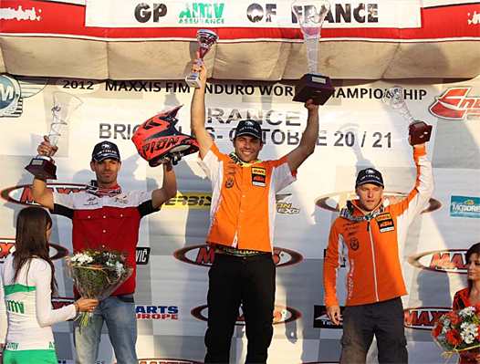<b>Podium E1 : Rodrig Thain – HM Honda, Antoine Méo – KTM et Thomas Oldradi - KTM (photo ABC Com)</b>