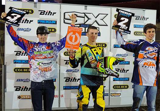 <b>Podium Freegun Junior Cup : Dan Houzet – KTM, Yannis Irsuti - Yamaha Reptil et Alexis Verhaeghe – Kawasaki (photo www.motoraxess.com)</b>