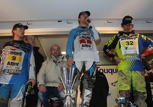 <b>Podium Enduropale : Adrien van Beveren - Yamaha, Jean-Claude Moussé - Yamaha et Milko Potisek - Yamaha (photo Ville du Touquet Paris Plage - A. Gremont - L. de Michiel)</b>