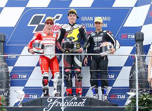 <b>Podium Moto2 : Nicolas Terol Suter-Mapfre Aspar Team Moto2, Scott Redding – Kalex-Marc VDS Racing Team et Johann Zarco - Suter-Came IodaRacing Project (photo MotoGP.com)</b>