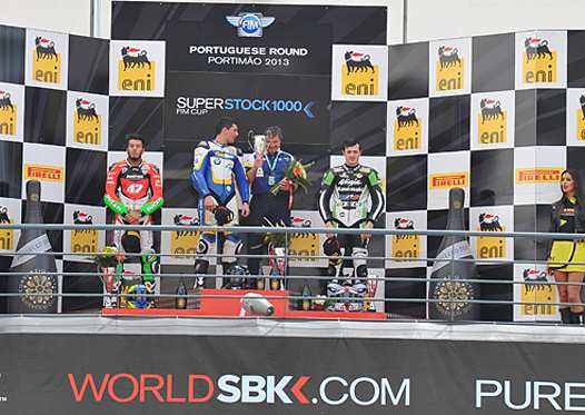 <b>Podium Superstock 1000 : Eddi La Marra - Ducati, Sylvain Barrier - BMW et Jeremy Guarnoni - Kawasaki (photo worldsbk.com)</b>