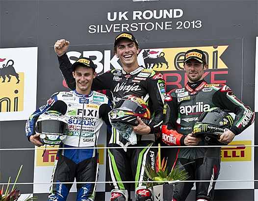 <b>Podium Superbike 2e manche : Jules Cluzel - Suzuki, Loris Baz - Kawasaki et Eugene Laverty - Aprilia (photo KRT)</b>