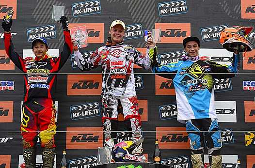 <b>Podium EMX125 : Brian Hsu - Suzuki, Paul Jonass - KTM et Nicolas Dercourt - Yamaha (photo Youthstream)</b>