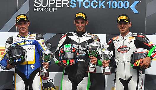 <b>Podium Superstock 1000 : Sylvain Barrier - BMW, Leandro Mercado - Kawasaki et Niccolò Canepa - Ducati (photo World SBK)</b>