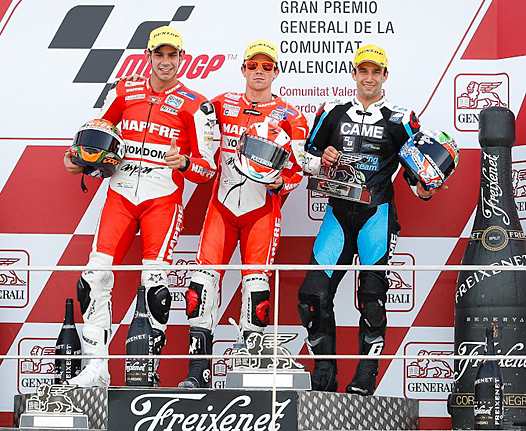 <b>Podium Moto2 : Jordi Torres, Nico Terol et Johann Zarco - Suter-Came IodaRacing Project (photo MotoGP.com)</b>