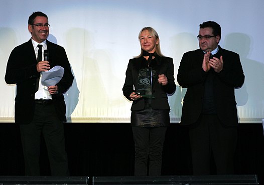 <b>Rémy Tissier, Camelia Liparoti - Yamaha, vainqueur de la Coupe du Monde FIM des Rallyes Tout-Terrain Féminin 2013 et Patrick Lamoureux - Vice-Président de la FFM (photo Jean-Paul Ancion/FFM)</b>
