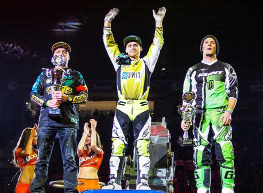 <b>Podium de Sofia : David Rinaldo - Yamaha, Maikel Melero - KTM et Rémi Bizouard - Kawasaki (photo Nightofthejumps.com)</b>