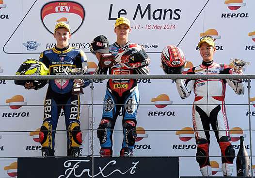<b>Podium CEV : Gabriel Rodrigo - KTM, Fabio Quartararo - Honda et Hiroki Ono - TSR-Honda (photo CEV Repsol)</b>