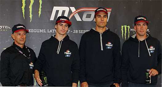 <b>Olivier Robert, Dylan Ferrandis, Gautier Paulin et Steven Frossard lors de la traditionnelle conférence de presse.</b>