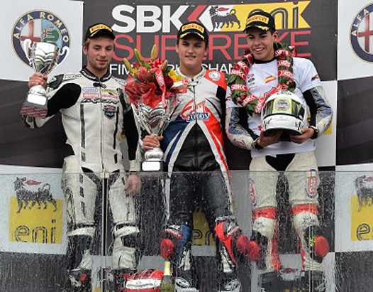 <b>Podium EJC : Dorian Laville - Honda, Javier Orellana - Honda et Augusto Fernandez - Honda (photo www.worldsbk.com)</b>