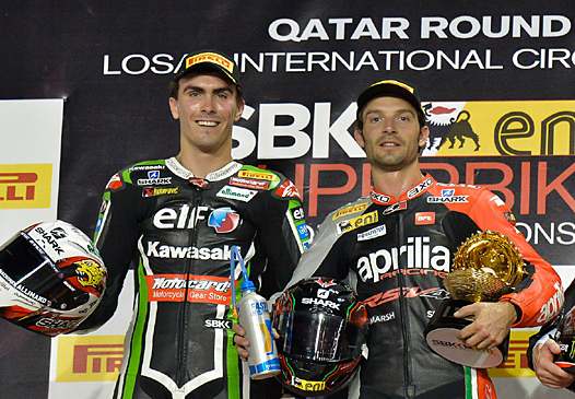 <b>Loris Baz - Kawasaki et Sylvain Guintoli - Aprilia (photo WSBK.com)</b>
