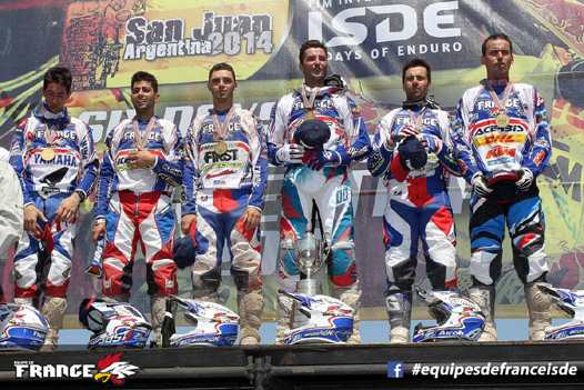 <b>L’Equipe de France Trophée Mondial : Marc Bourgeois - Yamaha, Anthony Boissière - Sherco, Jeremy Tarroux - Sherco, Pierre Alexandre Renet - HVA, Fabien Planet - Sherco et Christophe Nambotin - KTM (photo Pascal Haudiquert/Mediacross)</b>