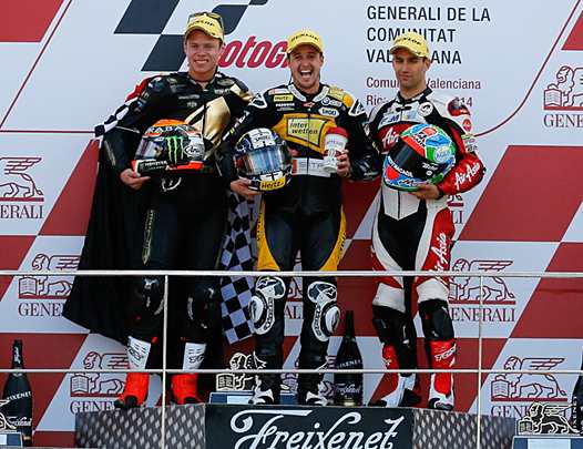 <b>Podium Moto2 : Esteve Rabat - Kalex-Marc VDS Racing Team, Thomas Luthi - Interwetten Sitag et Johann Zarco - Suter-AirAsia Caterham Moto Racing (photo MotoGP.com)</b>