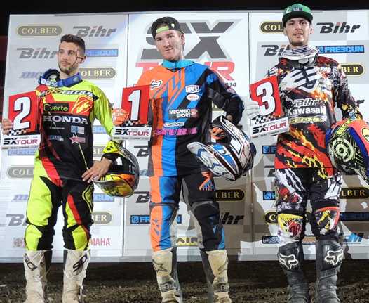 <b>Podium SX1 : Valentin Teillet - Honda SR, Greg Aranda - Kawasaki et Cédric Soubeyras - Kawasaki Reptil (photo Orgacom)</b>