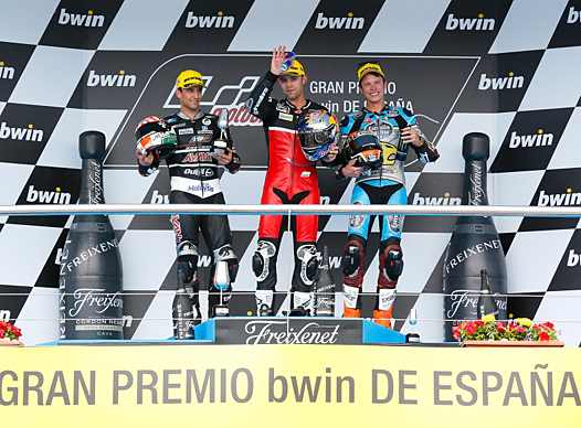 <b>Podium Moto2 : Johann Zarco - Kalex-Honda, Jonas Folger - Kalex-Honda et Tito Rabat - Kalex-Honda (photo MotoGP.com)</b>