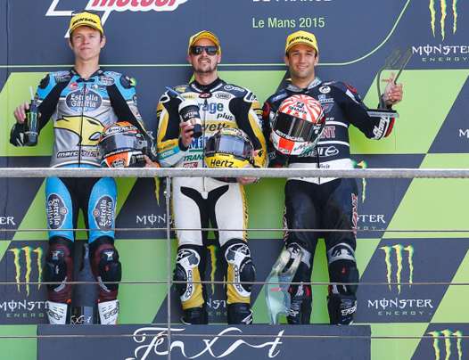 <b>Podium Moto2 : Tito Rabat - Kalex-Honda, Tom Lüthi - Kalex-Honda et Johann Zarco - Kalex-Honda (photo MotoGP.com)</b>