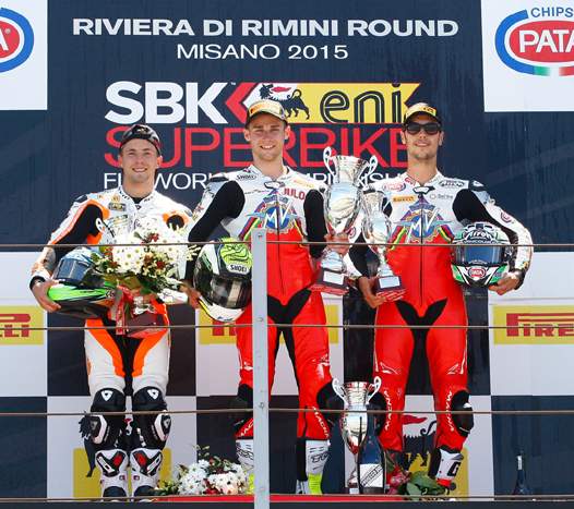 <b>Podium Supersport : Patrick Jacobsen - Honda, Jules Cluzel - MV Agusta et Lorenzo Zanetti - MV Agusta (photo WSBK)</b>