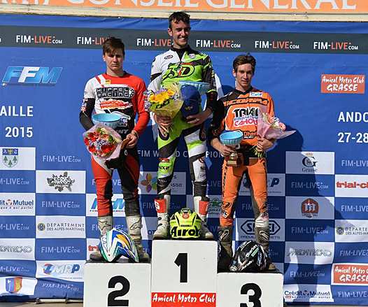 <b>Podium 125 Jour 2 : Jarno Robrahn - Beta, Marco Fioletti - Beta et Maxime Varin - Scorpa (photo FIM)</b>