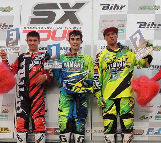<b>Podium Junior : Zachary Pichon - Yamaha, Mathys Boisrame - Yamaha et Anthony Bourdon - Yamaha (photo Orgacom)</b>
