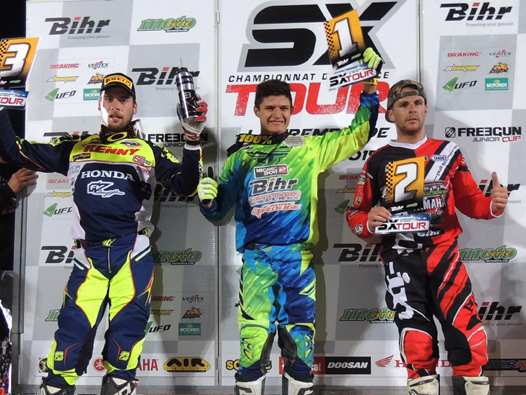 <b>Podium SX2 : Gaétan le Hir - Honda, Thomas Do - Honda et Florent Richier - Yamaha</b>