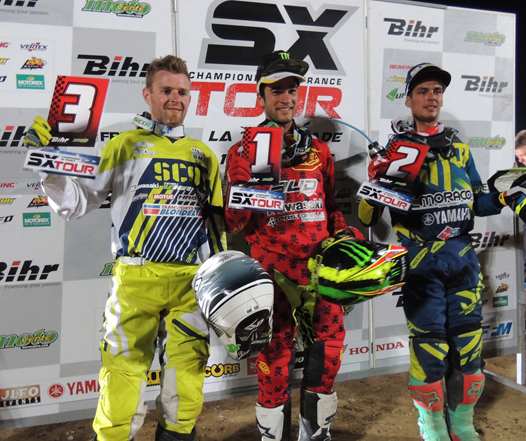 <b>Podium SX1 : Cyrille Coulon - Honda, Xavier Boog - Kawasaki et Cédric Soubeyras - Yamaha</b>