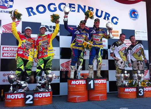 <b>Podium : Elvijs Mucenieks-Valentin Giraud - WHT, Etienne Bax-Kaspars Stupelis - WSP Zabel et Stuart Brown-Josh Chamberlain - WSP Zabel (photo FB)</b>