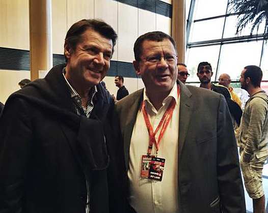 <b>Christian Estrosi - Député des Alpes-Maritimes, Maire de Nice, Président de la Métropole Nice Côte d'Azur et Jacques Bolle - Président de la FFM, anciens coéquipiers en Grand Prix, se retrouvent pour ce retour du Bol d'Or au Paul Ricard (photo Twitter)</b>