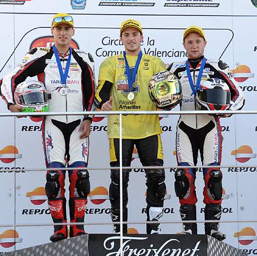 <b>Podium final du Championnat d’Europe FIM CEV Moto2 2015 : Xavi Vierge - Tech3, Edgar Pons - Kalex et Alan Techer - Tech3 (photo CEV Repsol)</b>