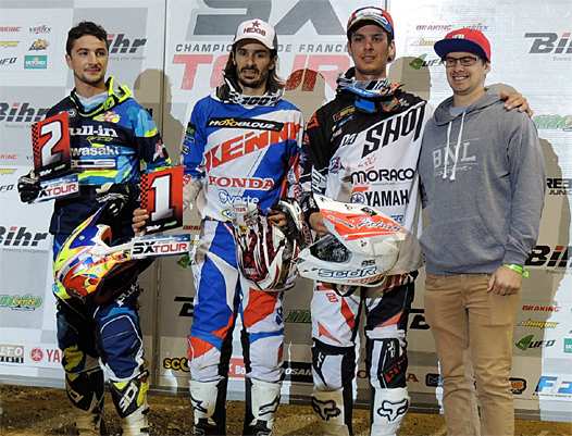 <b>Christophe Martin - Kawasaki, Fabien Izoird - Honda, Cédric Soubeyras - Yamaha et Romain Berthomé - Champion SX2 2013 de retour de convalescence (photo Orgacom)</b>