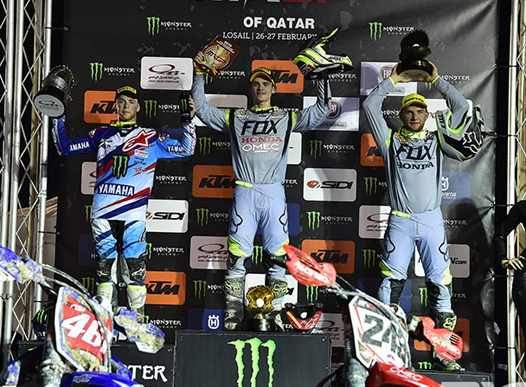 <b>Podium MXGP : Romain Febvre - Yamaha, Tim Gajser - Honda et Evgeny Bobryshev - Honda (photo MXGP)</b>