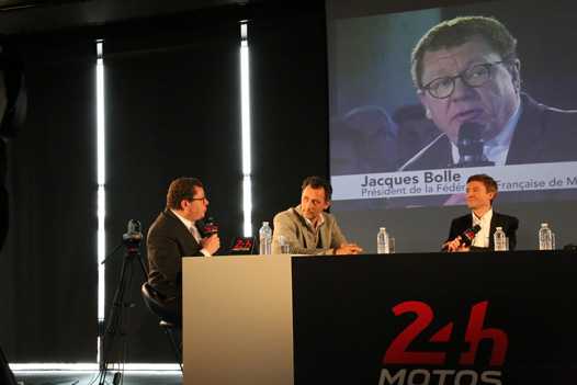 Jacques Bolle, Président de la FFM, Francois Ribeiro, Directeur des opérations d’Eurosport Events et Bruno Vandestick, animateur de la conférence.(Photo Gilbert Michel)