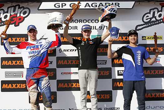 <b>Podium samedi Jeunes : Jean-Baptiste Nicolot - Yamaha, Jack Edmondson - KTM et Valérian Debaud - Yamaha (photo www.endurogp.org)</b>