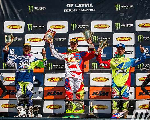 <b>Podium EMX125 : Zachary Pichon - Yamaha, Jago Geerts - KTM et Roan Van De Moosdijk - Yamaha (photo MXGP.com)</b>