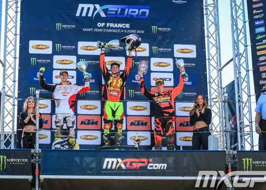 <b>Podium EMX125 : Jago Geerts - KTM, Stephen Rubini - KTM et Roan Van De Moosdijk - Yamaha (photo MXGP.com)</b>