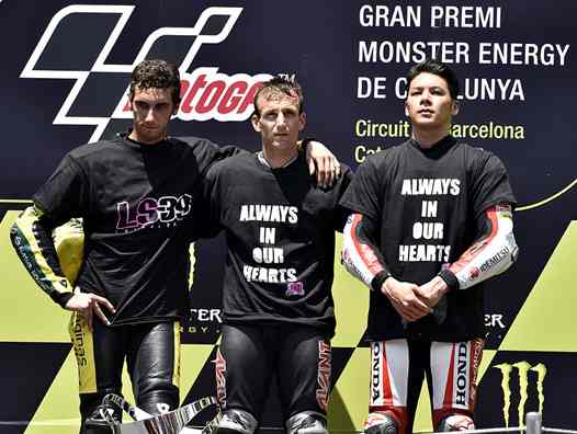<b>Podium Moto2 : Alex Rins - Kalex-Honda, Johann Zarco - Kalex-Honda et Takaaki Nakagami - Kalex-Honda (photo www.johannzarco.com)</b>